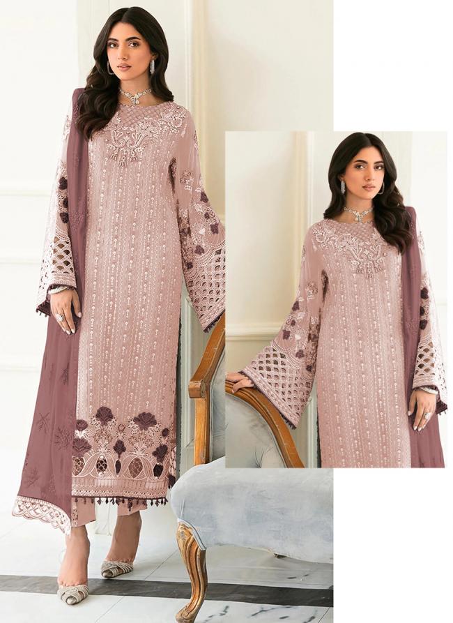 Faux Georgette Peach Eid Wear Embroidery Work Pakistani Suit